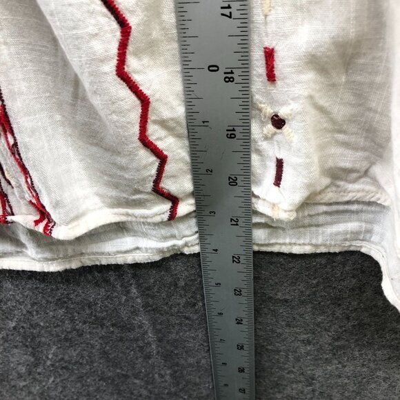 Zara Embroidered Blouse Womens XS Ivory Red Long Sleeve Boho Split Neck - Picture 8 of 8